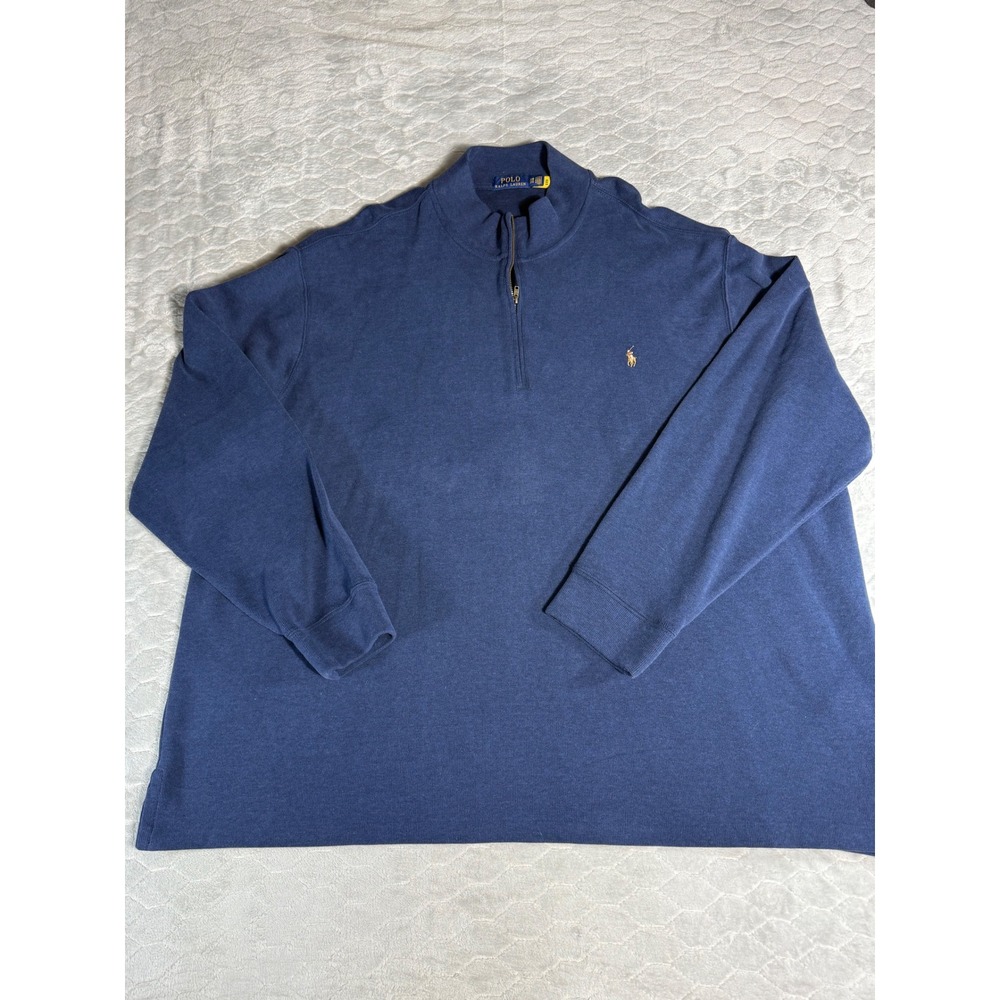 Polo Ralph Lauren Mens 3XB Blue Quarter Zip Pullover Cotton Sweater Big & Tall